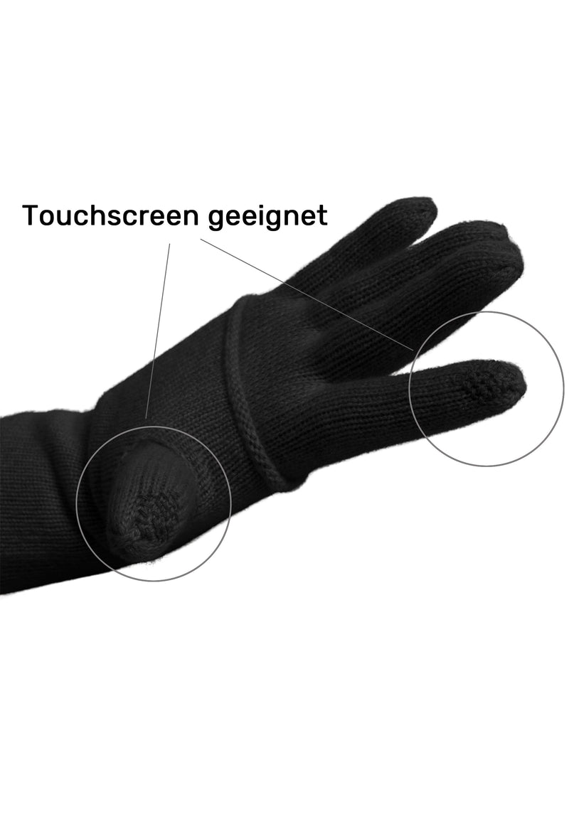 Verkauf Online Kaschmir-M&#252;tze, Handschuh + Schal mit geometrischem Muster - Schwarz